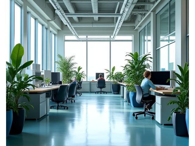 Modern, bright office space at NorthWood Talent's Toronto headquarters, featuring collaborative workspaces and ergonomic desks.
